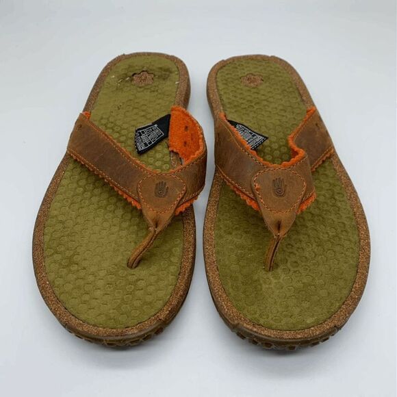Teva Flip Flop Upper‎ Leather Women's Brown Orange Sandals Size 9.5 - Picture 3 of 5